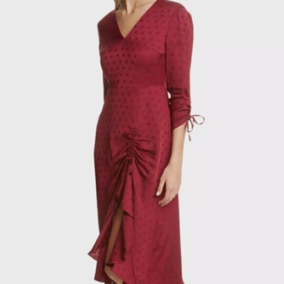 NEW Ted Baker Rivvaa Ruched Long Sleeve Dress Oxblood Size 2